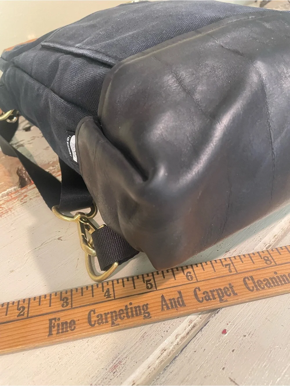 R. Riveter Navy and Black Canvas Leather-Trim Backpack